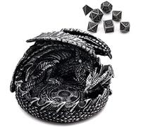 Haxtec Dragon Dice Jail with DND Metal Dice Set Antique Iron Guardian Dragon Dice Tray Holder Dungeons and Dragons Accessories Gift Dragon Statue Décor