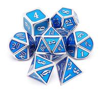 Haxtec Metal Dice Set D&D Polyhedral DND Dice for Dungeons and Dragons RPG Table Games-DND Dice Silver Tiffany Blue