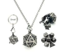 Haxtec Mini Metal D&D Dice Set With Antique Iron Hollow D20 Necklace & Portable 7-Piece Dice Case