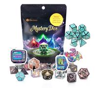Haxtec Mystery Metal DND Dice Set 7pcs Polyhedral Dice + 3 Funny Waterproof Stickers, Metal Dice for Dungeons & Dragons, Chance to Win Hollow Metal Dice, Great DND Gift, No Duplicates in 2/5 Packs