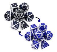 Haxtec Temparature Metal DND Dice Set Color Changing RPG Polyhedral Dice-Silver Black Blue Shift