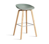 HAY About a Stool AAL32 High 2.0 bar stool lacquered oak base Fall green-stainless steel footrest