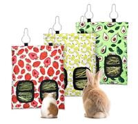 Hay Bag for Rabbits 2-Hole Hanging Hay Feeder Guinea Pig Hay Bags, Hay Feeder for Rabbits Chinchillas Hamsters Small Pets and Animal (Red, 11.8"×8.7")