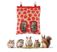 Hay Bag for Rabbits,9.8 X 11.4 Inch Guinea Pig Bunny Hay Feeder,2 Hole Guinea Pig Rabbit Feeder for Rabbit,Forage Sack for Chinchillas and Other Small Pets (Red)