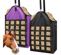 Hay Bag Goat Hay Feeder Slow Feed Hay Bags 600D Oxford Cloth Hay Bags for Horses Goats Sheep Donkeys Cows (Upgrade, Black + Purple