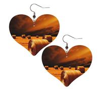Hay Bales Leather Earrings for Women Heart Earring Lightweight Dangle Drop Earring Set Jewelry Gift, One Size, No Gemstone