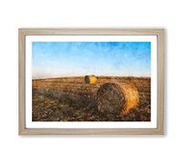 Hay Bales On A Field Painting Framed Print | A2 Oak Framed Wall Art | Ready to Hang | Modern Historical Picture | Living Room Bedroom Lounge Office
