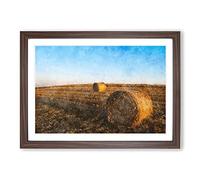 Hay Bales On A Field Painting Framed Print | A2 Walnut Framed Wall Art | Ready to Hang | Modern Historical Picture | Living Room Bedroom Lounge Office