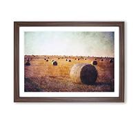 Hay Bales Painting Framed Print | A2 Walnut Framed Wall Art | Ready to Hang | Modern Historical Picture | Living Room Bedroom Lounge Office