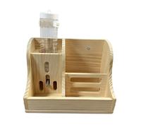 Hay Feeder Food Dispenser with Water Bottle, Dual Storage Compartment, Wood and PP Construction, 9.25x5.71x6.69inch for Rabbits Guinea Pigs Small Animals