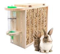 Hay Feeder for Rabbits, Rabbit Hay Holder with a Water Bottle, Wooden Rabbit Hay Tip, Large Chinchilla Hay Holder for Guinea Pigs, Rabbits, Chinchilla