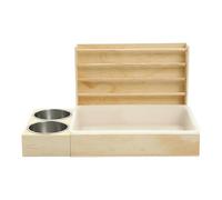 Hay Feeder for Small Animals - Professional Wooden Food Grass Dispenser Holder Rack System with Double Bowls and Toilet Compartment | Multifunctional Hamster Feeding Station Chinchilla Rab