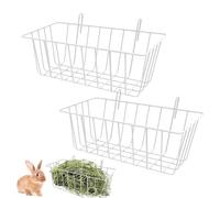 Hay Feeding Station, Pack of 2 Hay Rack, Hay Feeder for Cage, Metal, Hay Rack for Hanging, Hay Holder, Grass Holder, Small Animal Basket with Hooks