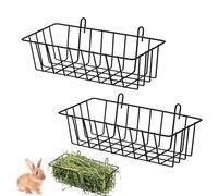 Hay Feeding Station, Pack of 2 Hay Rack, Hay Feeder for Cage, Metal, Hay Rack for Hanging, Hay Holder, Grass Holder, Small Animal Basket with Hooks