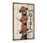 Hay Girl Hay Cow Sign Vintage Cow Decor, Funny Metal Tin Sign For Retro Farm Home Kitchen Room Farmhouse Garage Coffee Bar Wall Decor Art Poster Gifts 6x8 Inch