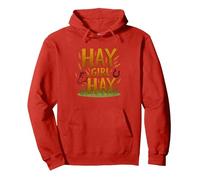Hay Girl Hay Horses Equestrian Humor Cowgirl Saying Pullover Hoodie, Adult Unisex, Red, L