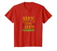 Hay Girl Hay Horses Equestrian Humor Cowgirl Saying T-Shirt, Kids, Red, 10 Years
