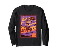 Hay Girl Horseback Riding Purple Dusk Ranch Bales Floral Long Sleeve T-Shirt