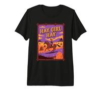 Hay Girl Horseback Riding Purple Dusk Ranch Bales Floral Premium T-Shirt
