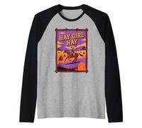 Hay Girl Horseback Riding Purple Dusk Ranch Bales Floral Raglan Baseball Tee