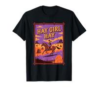 Hay Girl Horseback Riding Purple Dusk Ranch Bales Floral T-Shirt