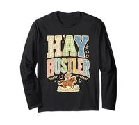 Hay Hustler Patchwork Cute Cowgirl Long Sleeve T-Shirt
