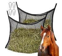 Hay Net for Horses 90 x 60 cm, Pack of 2 Hay Net Hay Bag for Horses, Hay Net Mesh Size 3 x 3 cm, Hay Net Bag with 4 Carabiner Hooks, Hay Bag Black Capacity 8 kg, Tight Mesh Hay Bag, Horse Hay Net