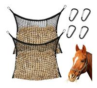 Hay Net for Horses, Pack of 2, Large Hay Bag for Horses, 80 x 90 cm, Hay Net with 4 Carabiner Hooks, Hay Bag for 8 kg Hay Net for Horses, Tight Mesh, Slow Hay Feeder for Horses, Ponies, Old Horses