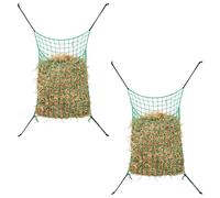 Hay Net Set 2pcs Green 90x60cm Rect. PP Slow Feed Weather Resistant Packs Carry