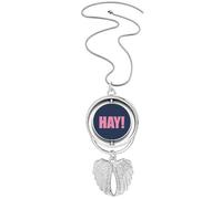 hay quote black encoupositive hello Pendant Angel Wings Rotating Necklace Jewelry
