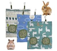 Hay Rack Rabbit Hay Bag Linen Fabric 28 x 25 cm 2 Openings Three Designs White Tree Green Alpaca Blue Rabbit Hanging Hay Bag Feeder for Small Animals Guinea Pigs Durable