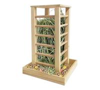 Hay Rack - Tower Design | Wooden Feeding Station - Feeder for Guinea Pigs, Rabbits | Square Stack Stand, Solid Wood Top Cover, Easy to Fill