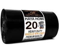 Haya Home 20 Heavy Duty Wheelie Bin Liners 240 Litre X Large Strong Thick Wheelie Bin Bags Black Refuse Sacks Trash Bags For Home, Garden Kitchen House Office Rubbish 100% Recycled Material