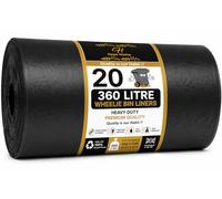 Haya Home 20 Heavy Duty Wheelie Bin Liners 360 Litre X Large Strong Thick Wheelie Bin Bags Black Refuse Sacks Trash Bags For Home, Garden Kitchen House Office Rubbish 100% Recycled Material