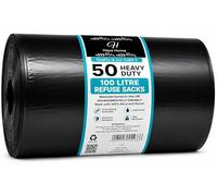 Haya Home 50 100L Black Plastic Bin Bags Heavy Duty Bin Liners, Refuse Sacks Pack of 50 X 1 Heavy Duty Waste Dustbin Bags roll for Kitchen Home Office DIY Garden Made from 100% Recycled Material