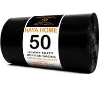 Haya Home 50 Black Plastic Bin Bags Heavy Duty Bin Liners, Refuse Sacks Pack of 50 X 1 Heavy Duty Waste Dustbin Bags roll 90L for Kitchen Home Office DIY Garden Made from 100% Recycled Material