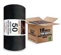 Haya Home 500 75L Black Plastic Bin Bags Heavy Duty Bin Liners, Refuse Sacks Pack of 50 x 10 Heavy Duty Waste Dustbin Bags roll for Kitchen Home Office DIY Garden Made from 100% Recycled Material