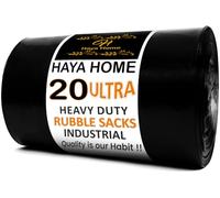 Haya Home 50L 20 Ultra Heavy Duty Rubble Sacks Extra Strong Large Thick Builder Bin Bags 100 μm Refuse & Rubbish Bags for Construction Garden Waste Soil & Gravel Commercial Use 100% Recycled Material