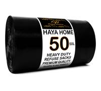 Haya Home 50L 50 Bin Bags Heavy Duty Bin Liners, Black Plastic Refuse Sacks large Garbage Waste Dustbin Bags for Kitchen Home Office DIY Garden from