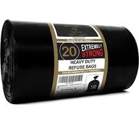 Haya Home 60 μm 120L 20 Extremely Strong Heavy Duty Black Bin Bags Bin Liners Refuse Sacks Waste Dustbin Bags Rubble Sack Industrial Commercial Builders Kitchen Home Office DIY Garden 100% Recycled