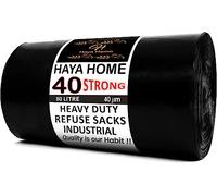 Haya Home 80L 40 Extra Strong Thick Heavy Duty Bin Bags Large Bin Liners Black Plastic Refuse Sacks Waste Garbage Rubbish Bags Swing Pedal Bin For Kitchen Home Office Garden 100% Recycled Material