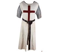 Hayat handicrafts Medieval Knight Crusader Maroon Templar Off-White Tunic Costume Renaissance SCA Size(S-6XL) - white - XL