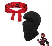 Hayaww Ninja Karate Headband, Ninjas Party Favors Headband for Karate, Ninja Red Warrior, Hood Mask Head Samurai, Costume Set, for Karate, Birthday Party, Role Play (A)