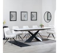 Hayden Dining Set - 6-12 Seater - 160cm-240cm - White Ceramic - Extending - Arctic Swivel Dining Chairs - Cream Velvet Fabric