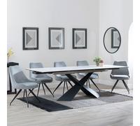 Hayden Dining Set - 6-12 Seater - 160cm-240cm - White Ceramic - Extending - Arctic Swivel Dining Chairs - Grey Velvet Fabric