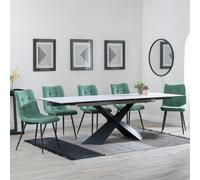 Hayden Dining Set - 6-12 Seater - 160cm-240cm - White Ceramic - Extending - Corona Dining Chairs - Green Fabric