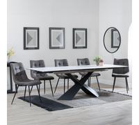 Hayden Dining Set - 6-12 Seater - 160cm-240cm - White Ceramic - Extending - Corona Dining Chairs - Grey Fabric