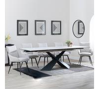Hayden Extending Dining Set - 6-10 Seater - 160cm-240cm - White Ceramic - Ace Swivel Dining Chairs - Beige Fabric