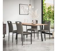 Haydon Extending Dining Table And Chairs - Oak Effect Table Top w Black Legs + Monza Faux Leather Dining Chair Set Of 6 More4Homes Grey One Size