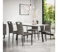 Haydon Extending Dining Table And Chairs- White Marble Effect Table Top w Black Legs + Monza Faux Leather Dining Chair Set Of 4 More4Homes Grey One Size